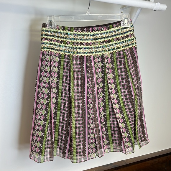 Vintage Free People Beaded Patterned Silk Boho Skirt- 4 - Picture 3 of 6